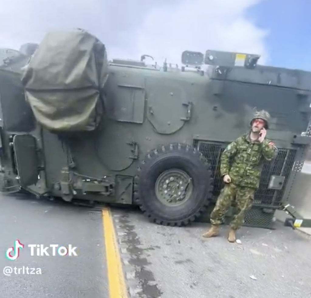 Tactical Armoured Patrol Vehicle rolled over on the road
